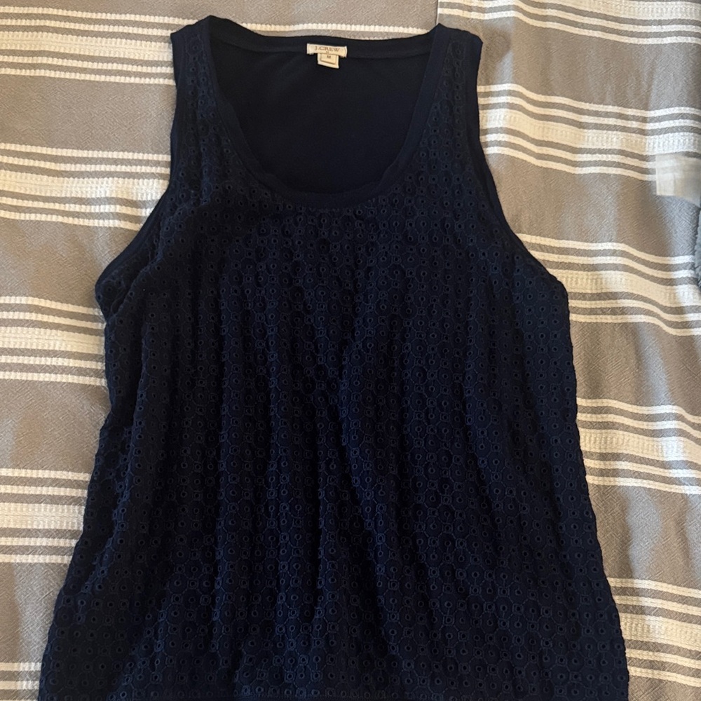 J. Crew Dark Blue Eyelet Tank Top